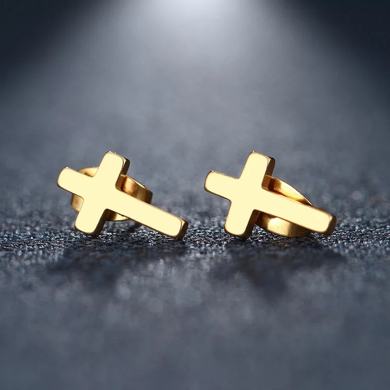 Stainless steel cross stud earrings faith jewelry no fade or tarnish
