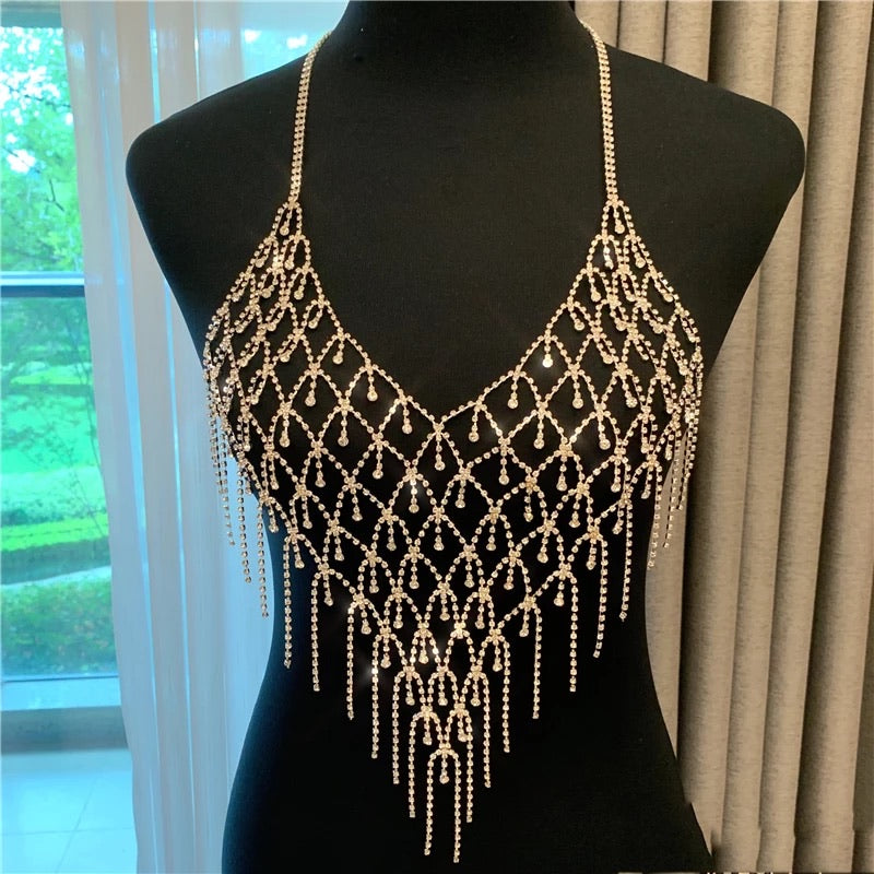 Necklace top rhinestone Body jewelry silver photo shoot gift