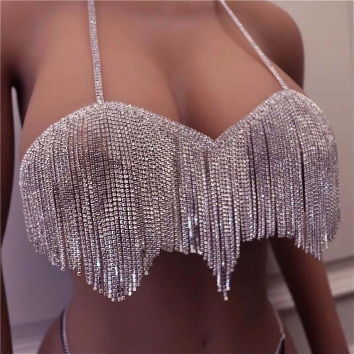 Bikini set body chain free size adjustable bling crystal bra thong set