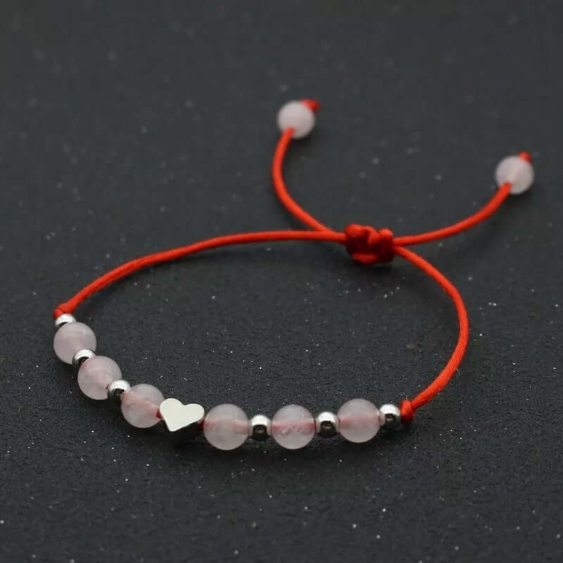 2 piece handcrafted red string Bracelet stone beads & heart charm