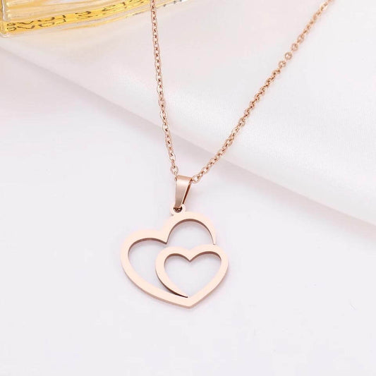 Charm necklace double heart pendant great quality jewelry