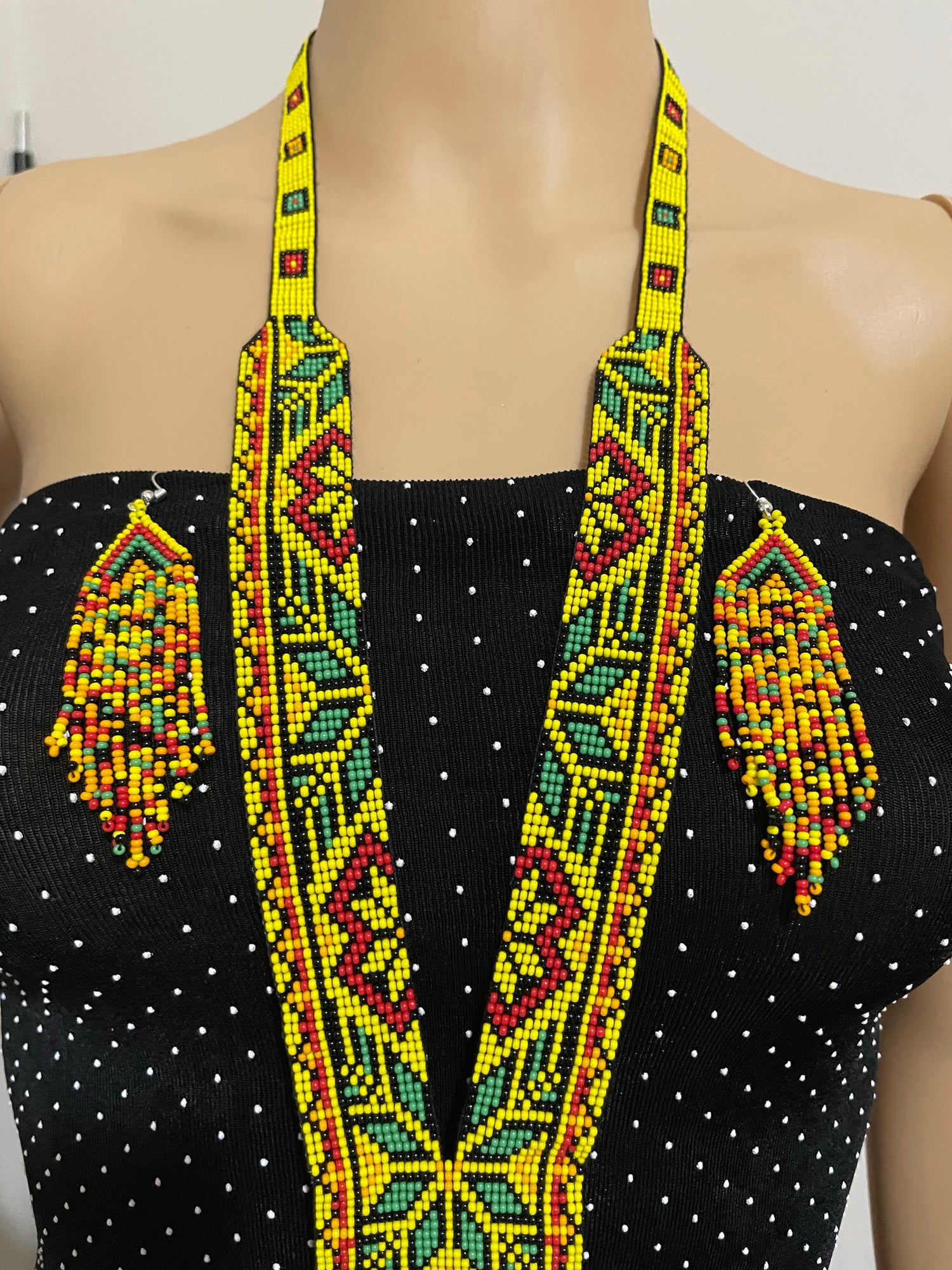 handcrafted bead necklace earrings traditional jewelry tribal set