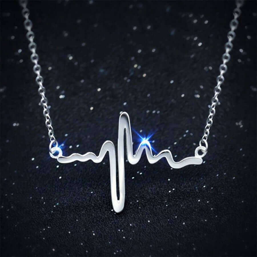 14K White Gold Lifeline Heartbeat Necklace – Open Heart & EKG Pulse Charm Pendant On 22" Rolo Chain 7 thumbnail image