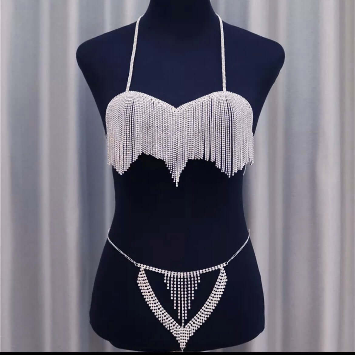 Bikini set body chain free size adjustable bling crystal bra thong set