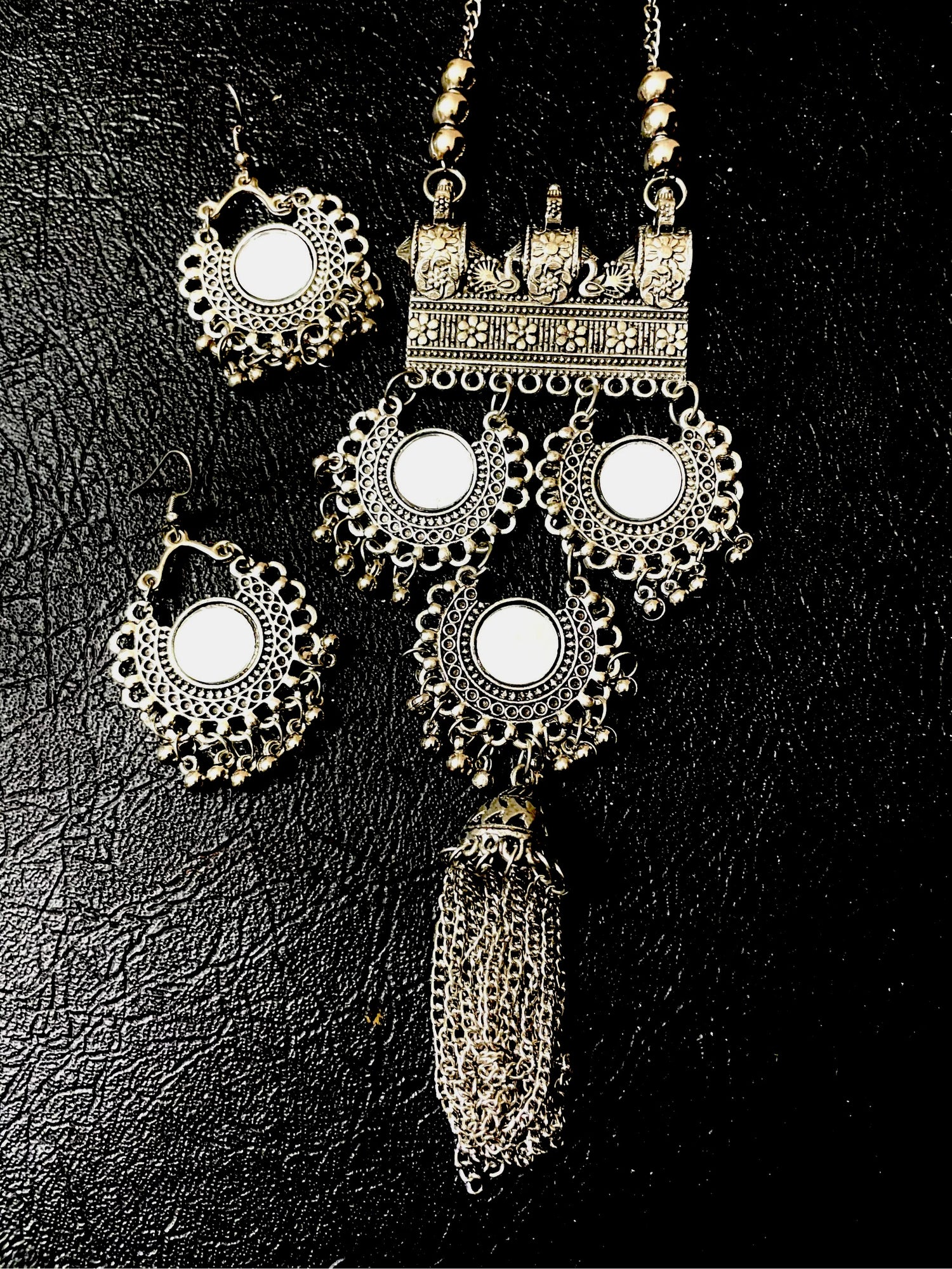 Necklace earrings Afgani mirror work oxidized jewelry women