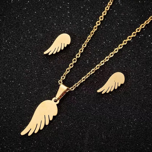 Necklace charm Angel wing stainless jewelry set