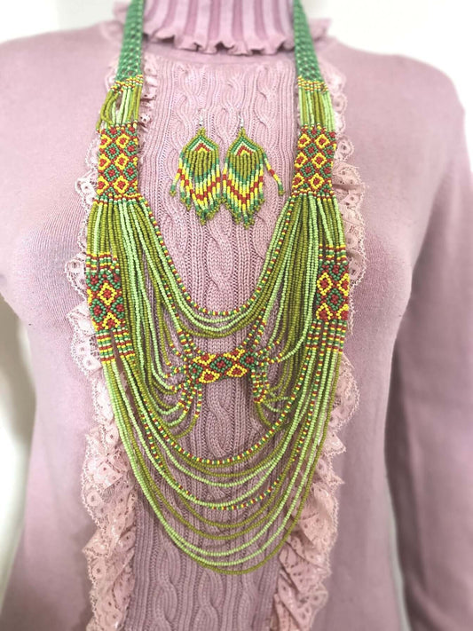 Bead Necklace boho/ tribal necklace earrings set