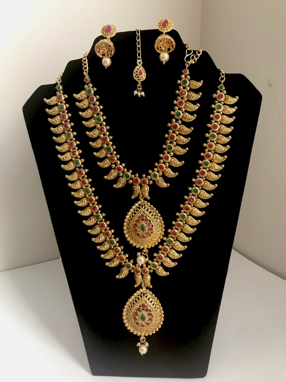 Necklace combo and earrings set Indian jewelry 4 pieces with teeka