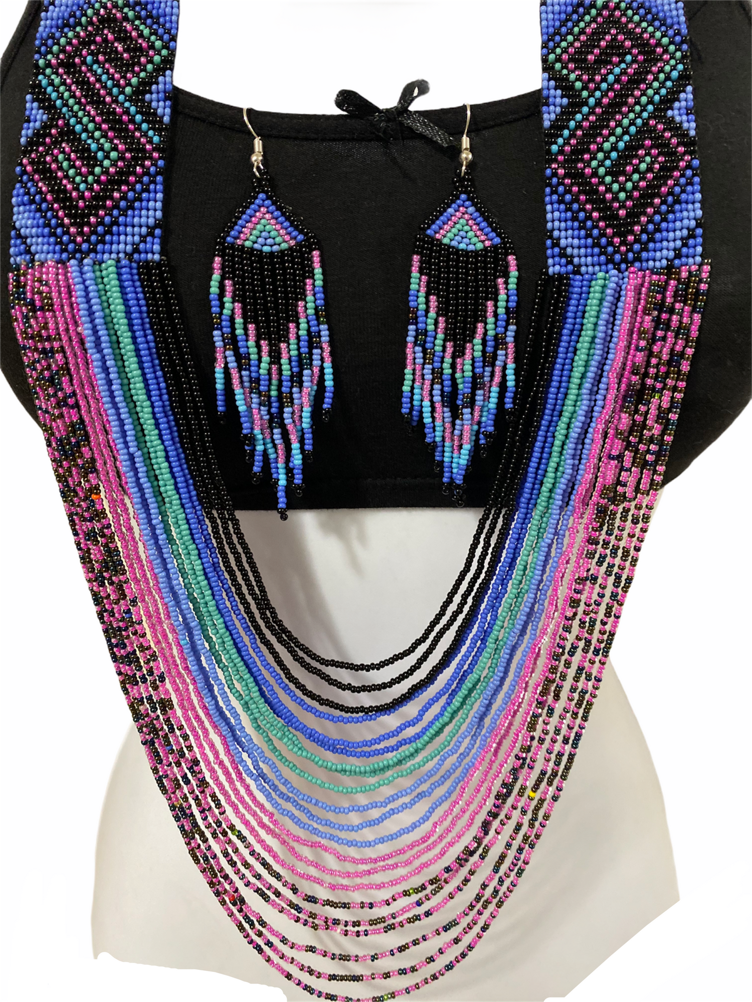 Handcrafted Bead embroidery necklace earrings set