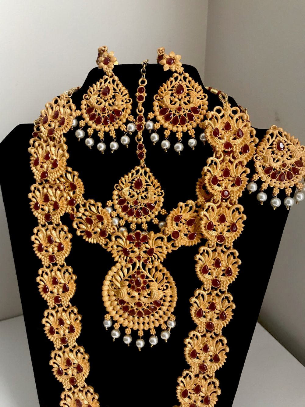 Indian Bridal necklace combo set with earring arm and head jewelry