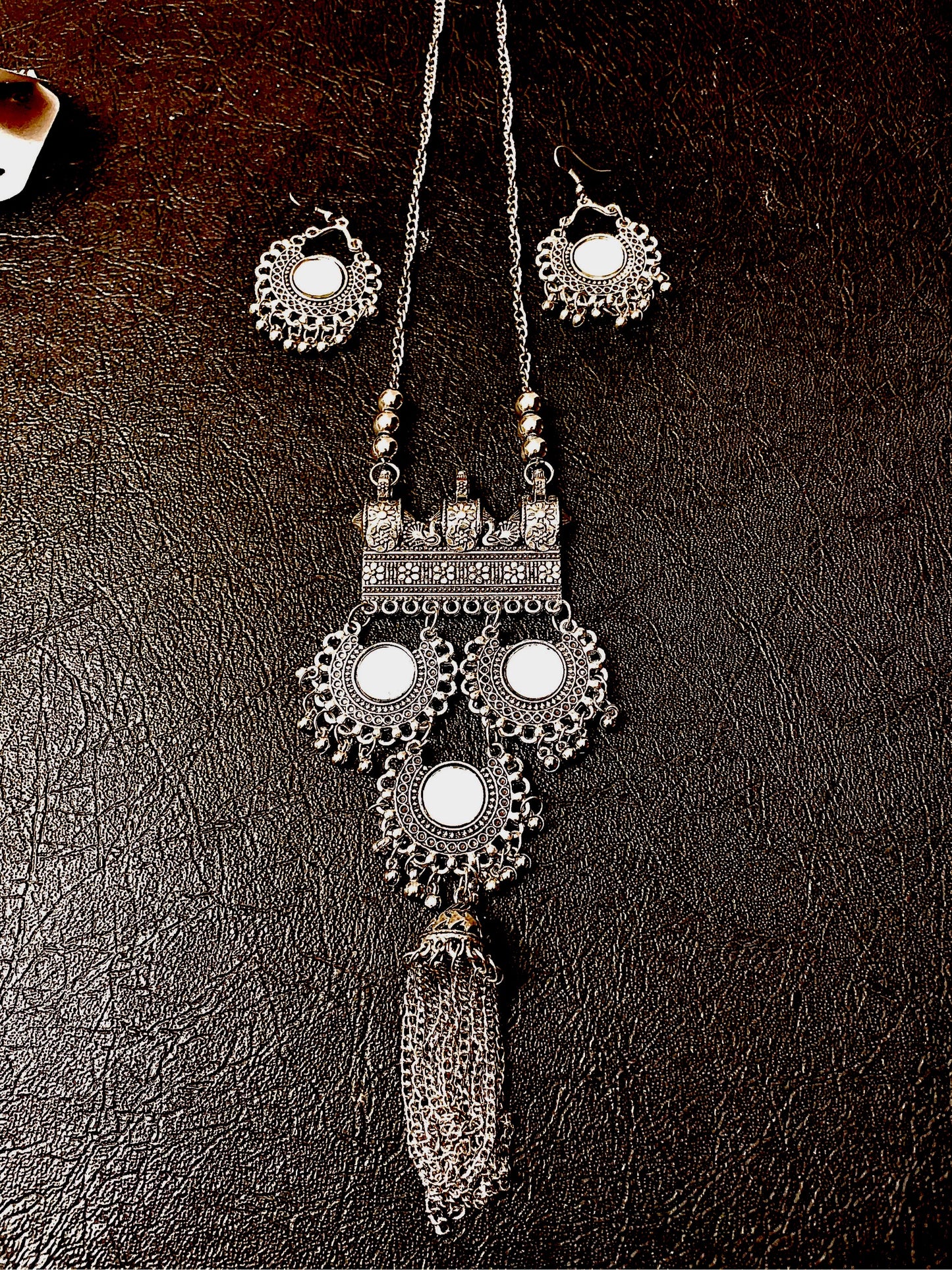 Necklace earrings Afgani mirror work oxidized jewelry women