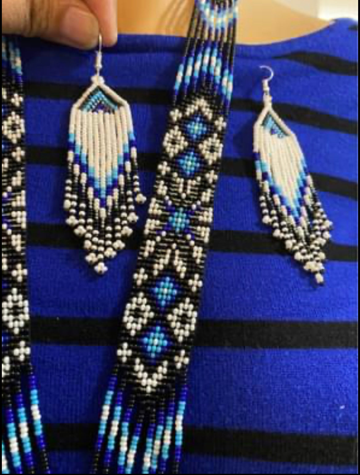 Handcrafted bead necklace earrings boho/African wedding jewelry set