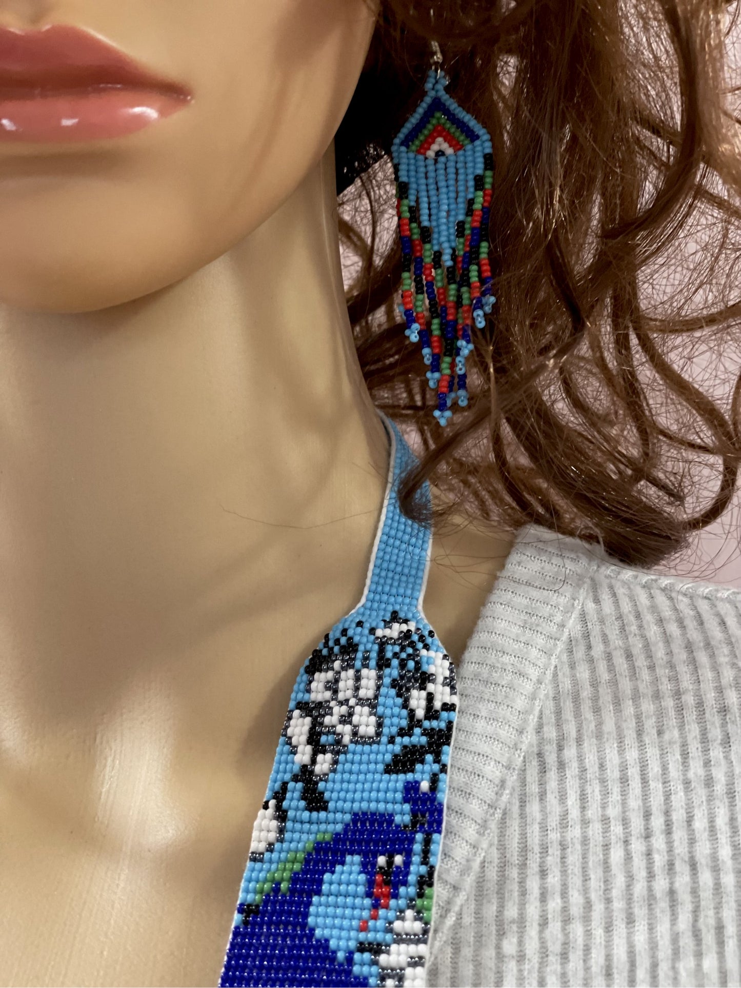 Handcrafted seed bead necklace earrings peacock jewelry design for Women