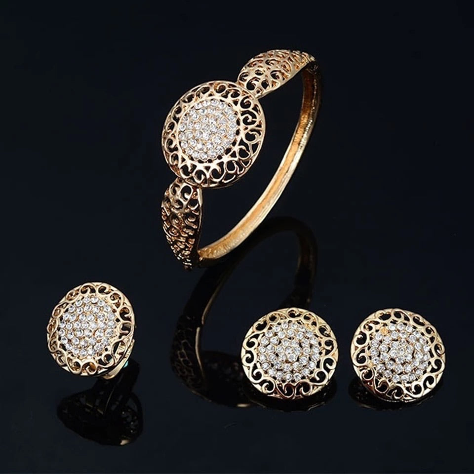 Hollow round pendant necklace earrings bracelet ring bridal jewelry set