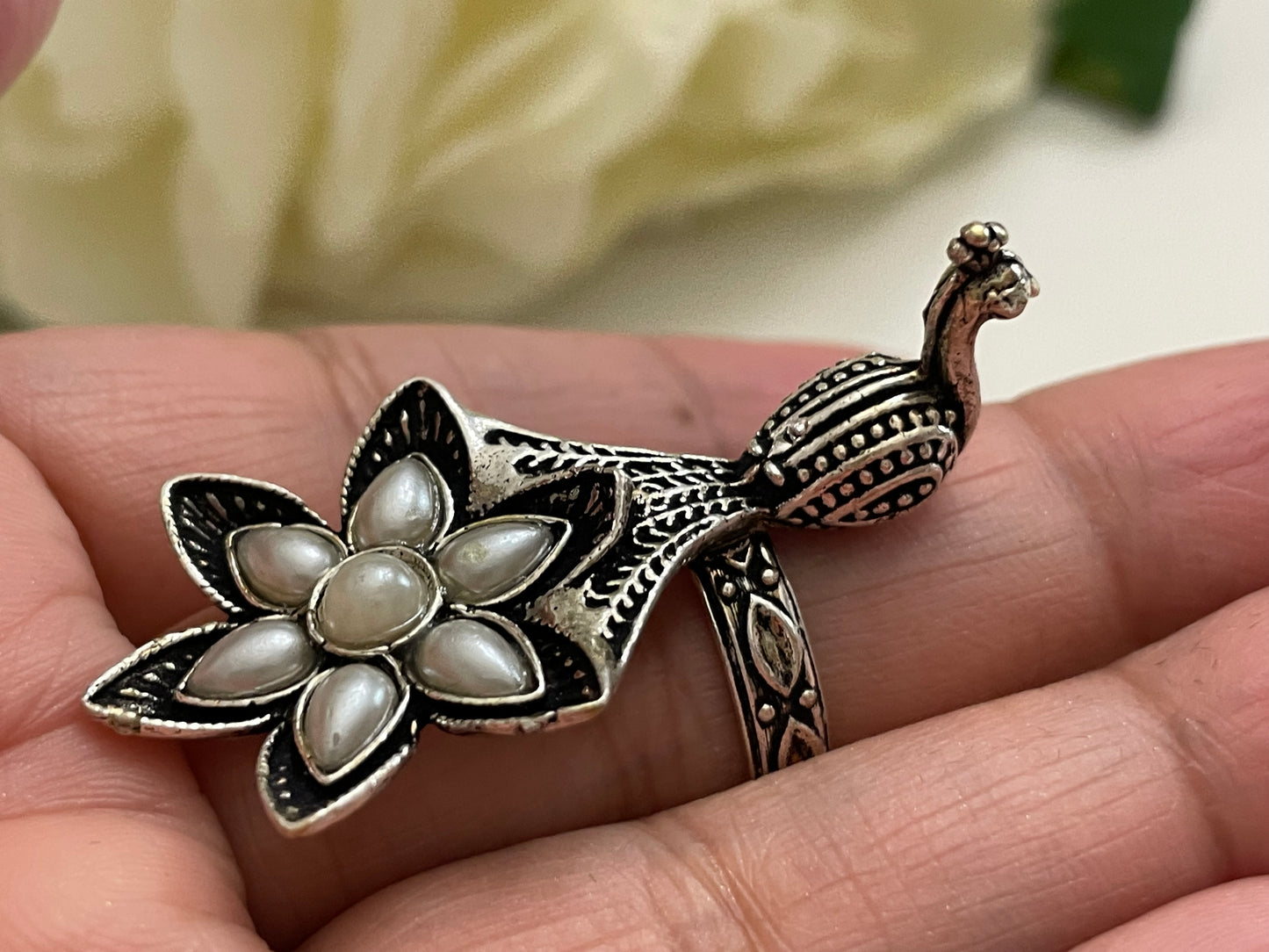 Peacock Ring handcrafted adjustable antique style bohemian jewelry