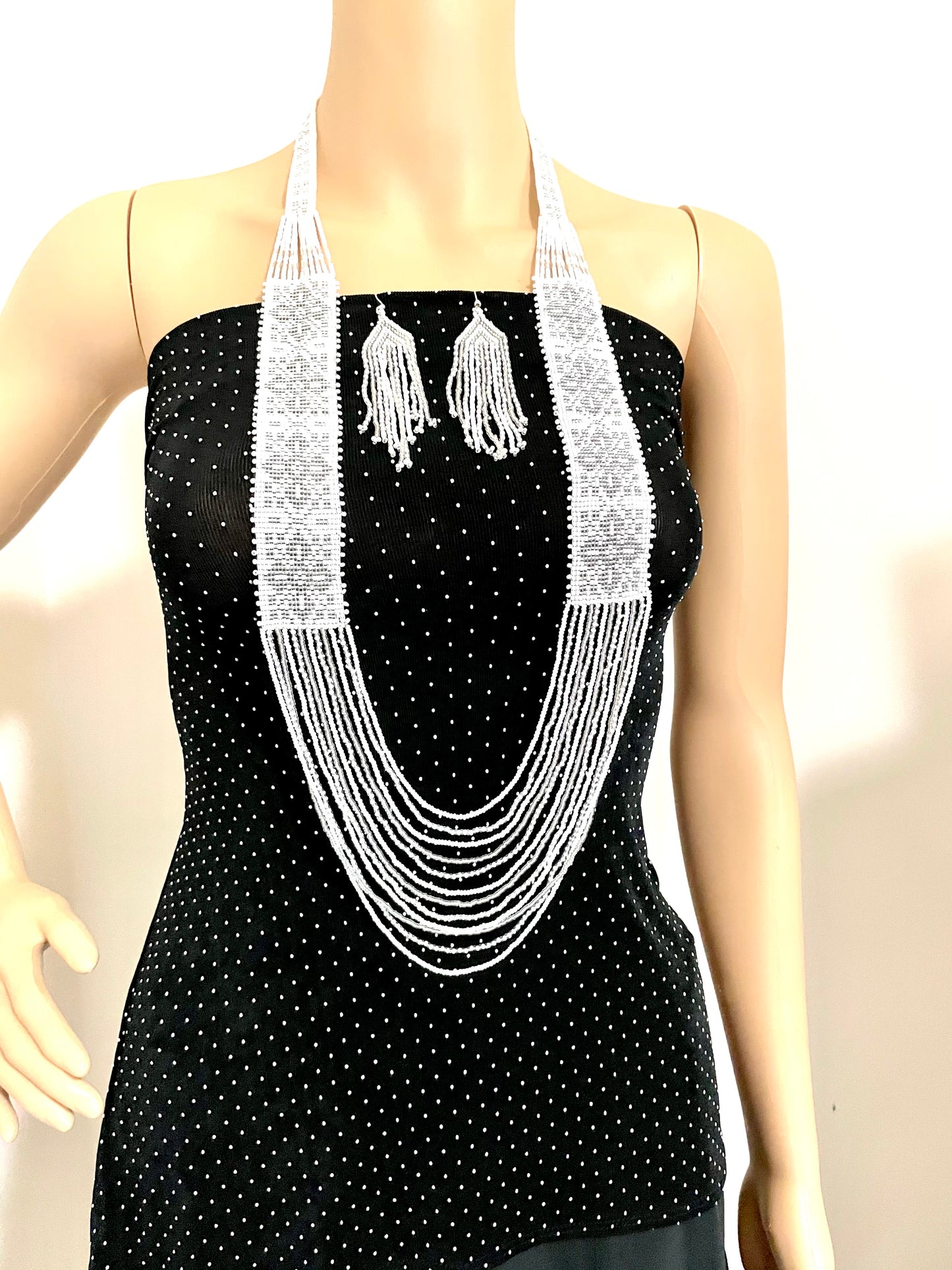 Handcrafted Seed Bead necklace earrings set African wedding jewelry