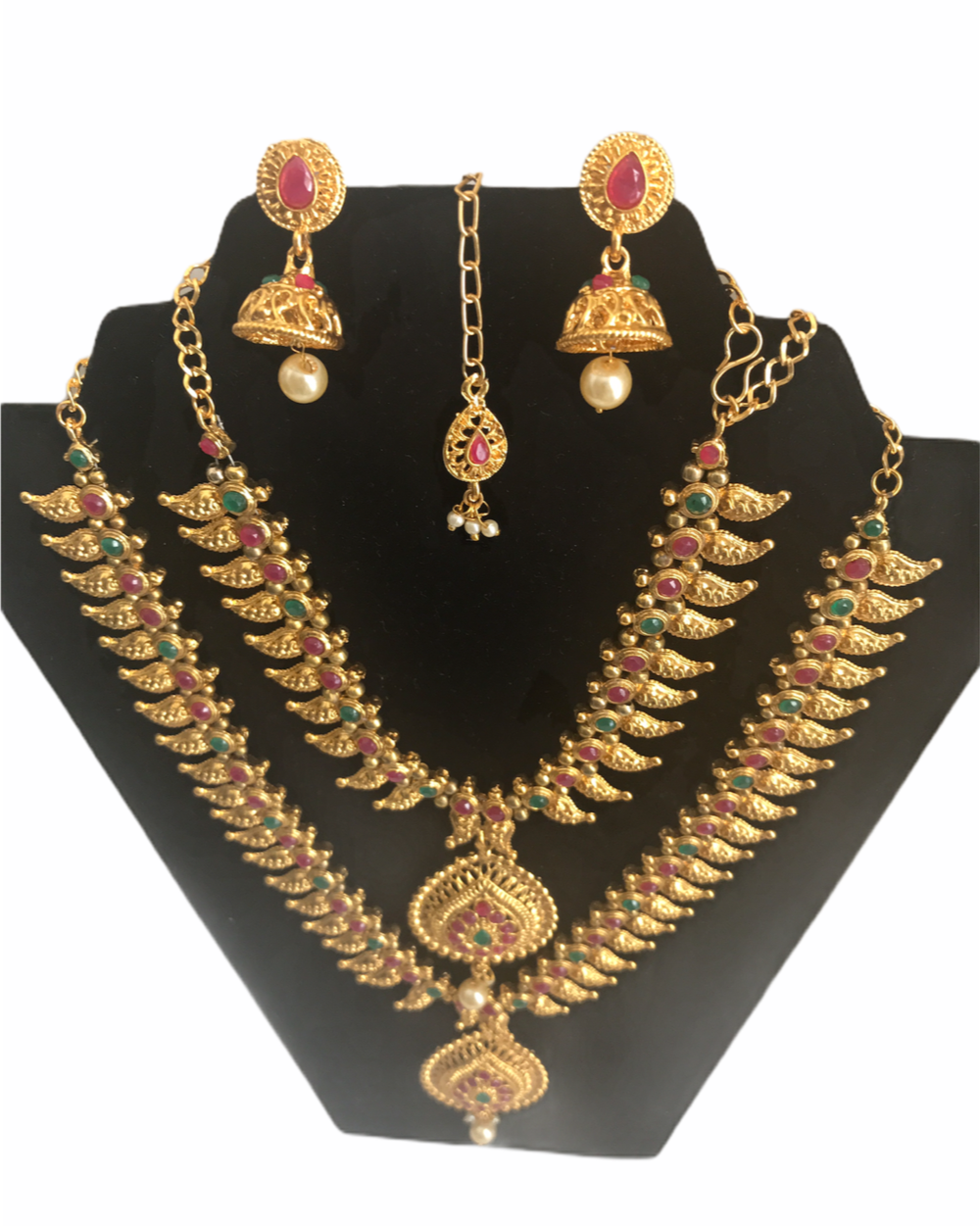 Necklace combo and earrings set Indian jewelry 4 pieces with teeka