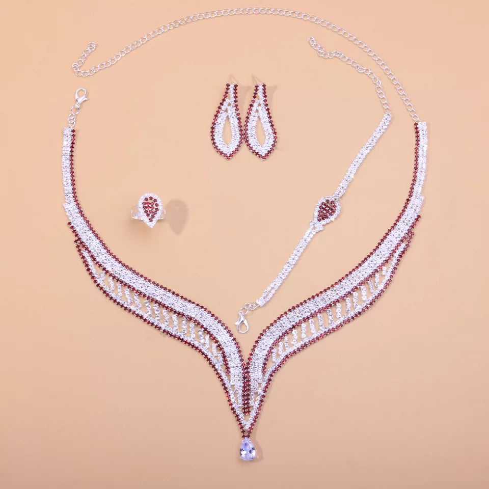 Rhinestone necklace earrings bracelet ring combo pageant jewelry