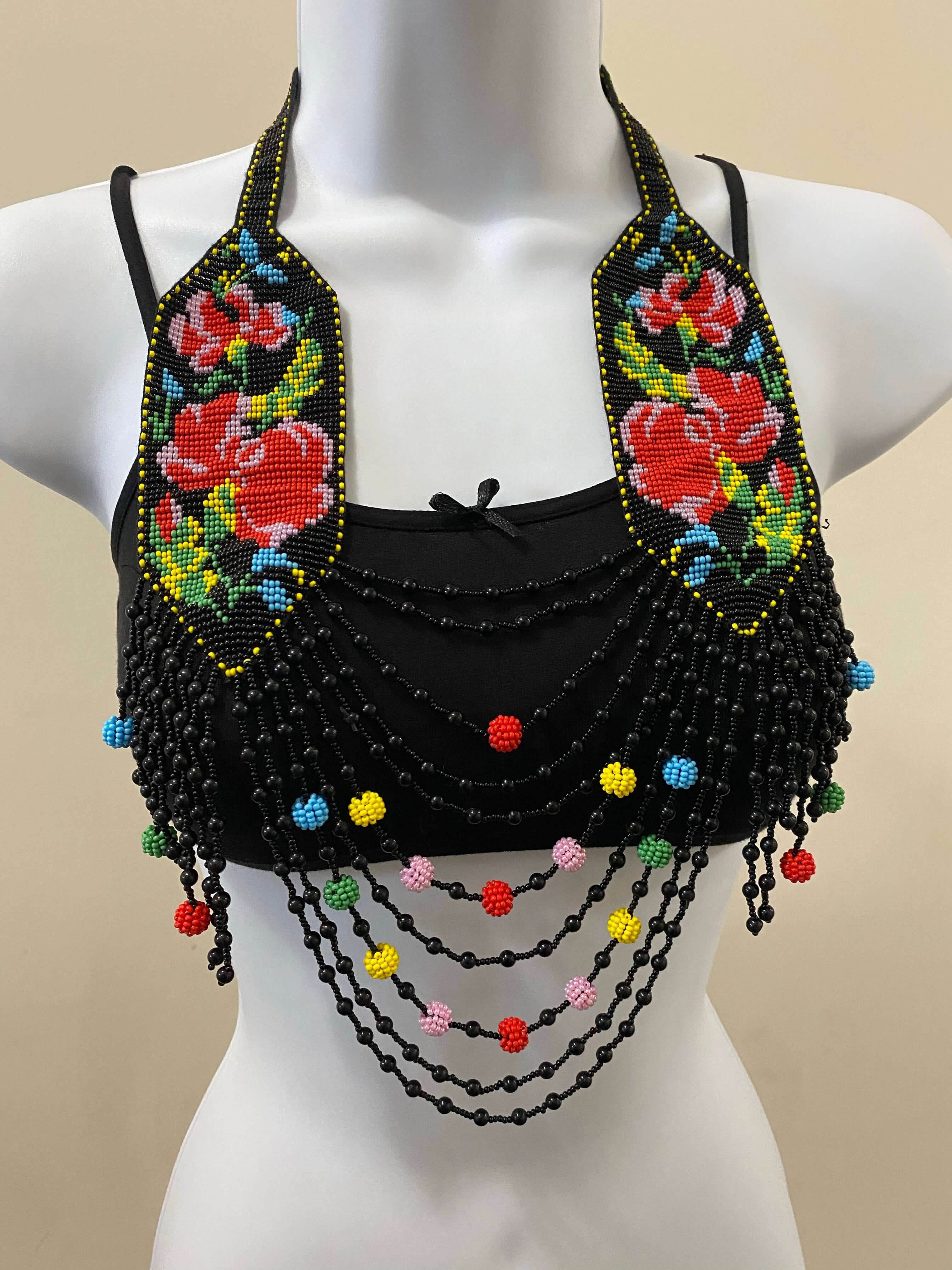 Handcrafted Bead embroidery long necklace earrings set