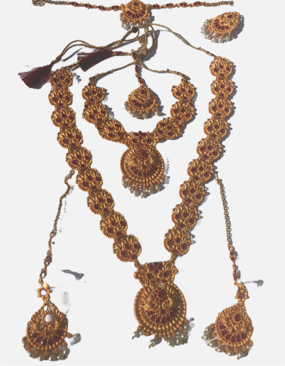 Indian Bridal necklace combo set with earring arm and head jewelry