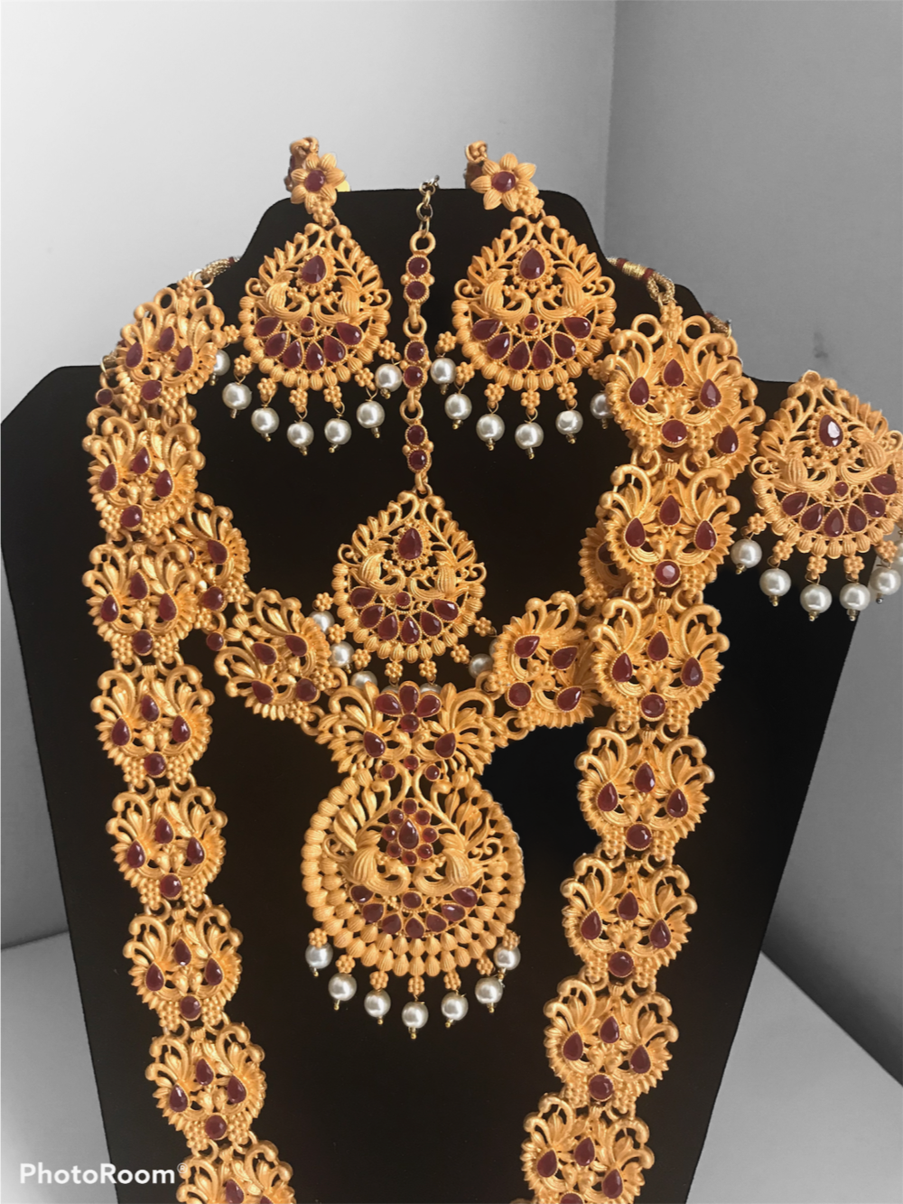 Indian Bridal necklace combo set with earring arm and head jewelry