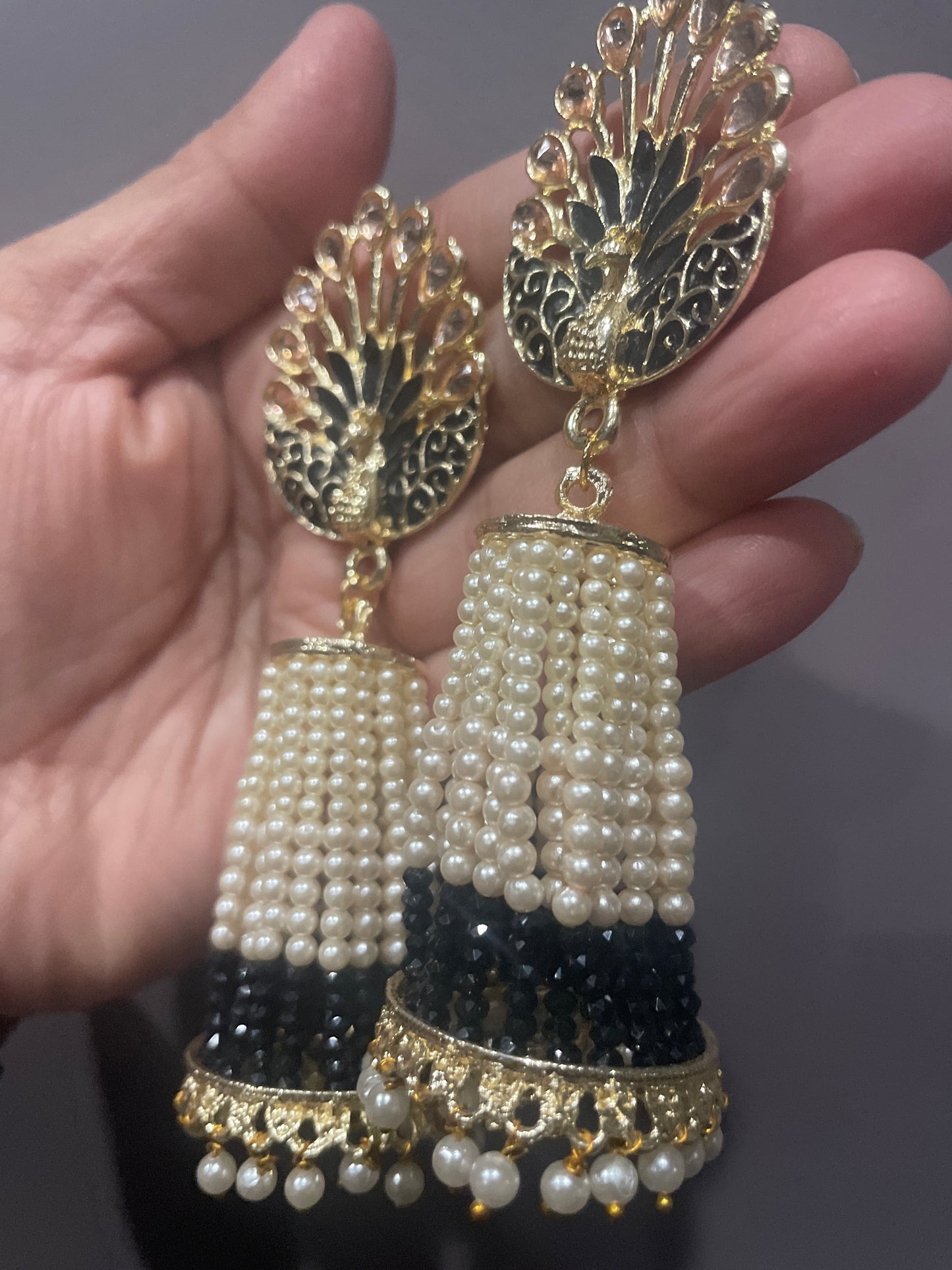 Peacock earrings Bollywood pearl drop jhumka