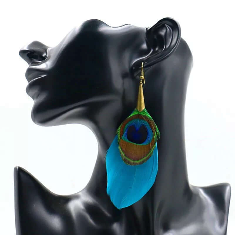 Earring Handcrafted blue feather tribal jewelry gift