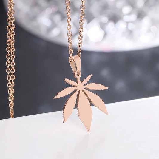 Rose gold leaf charm pendant stainless jewellery
