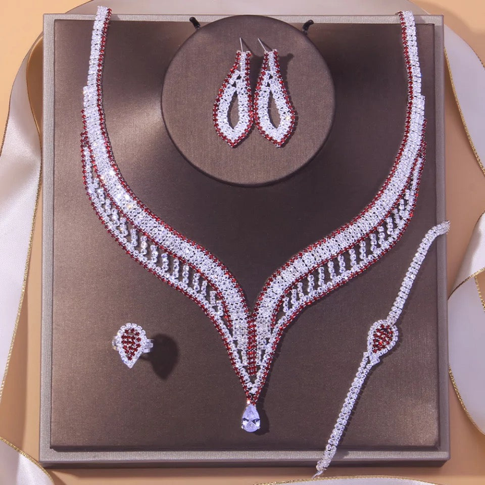 Rhinestone necklace earrings bracelet ring combo pageant jewelry