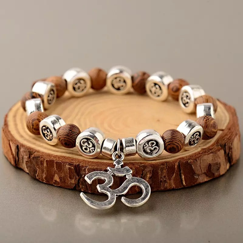 Om Bracelet natural wood boho jewelry gift
