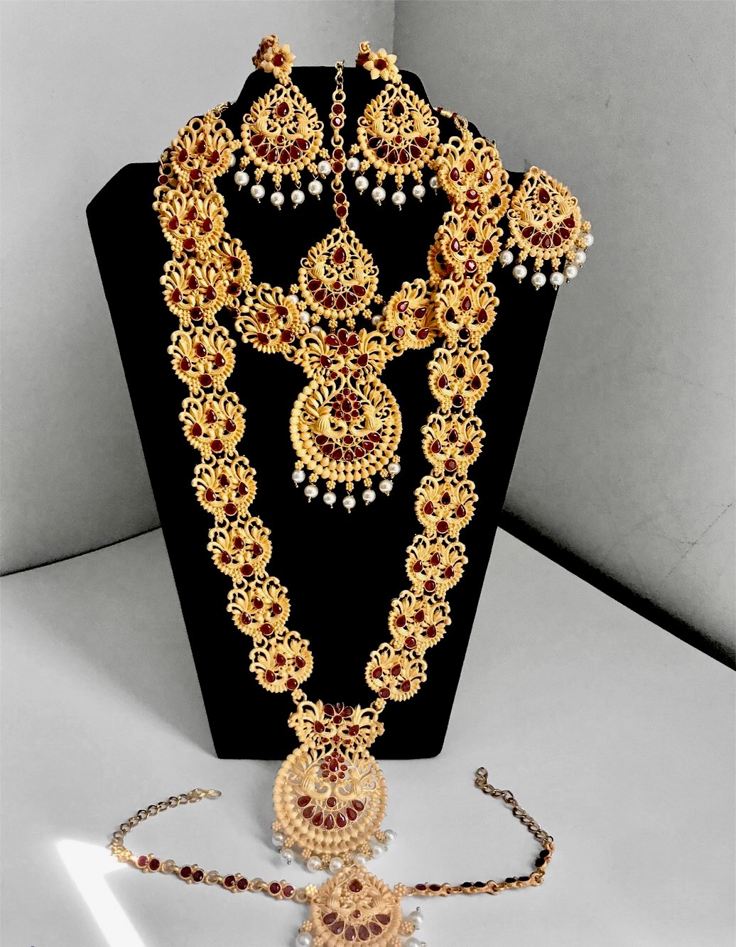 Indian Bridal necklace combo set with earring arm and head jewelry