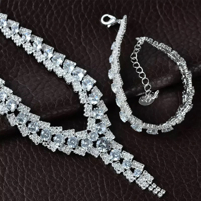 Wedding Necklace bracelet ring complete set silver shine jewelry