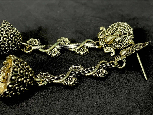 Antique look earrings peacock theme Indian jhumka