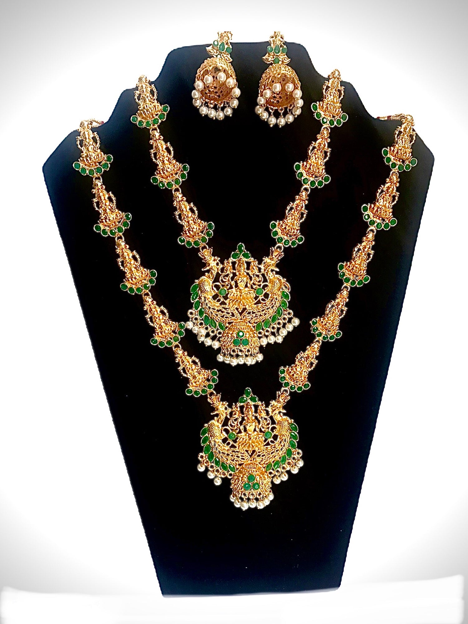 Indian bridal temple necklace combo with earring wedding festival jewelry set for women