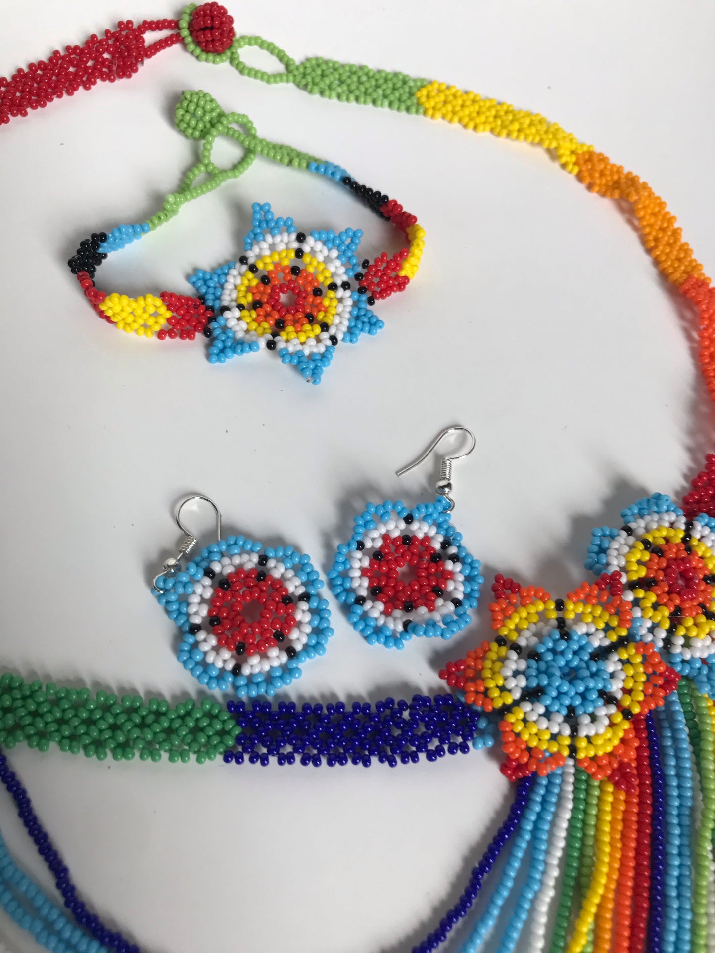 Handcrafted Bead necklace earrings set colorful jewelry