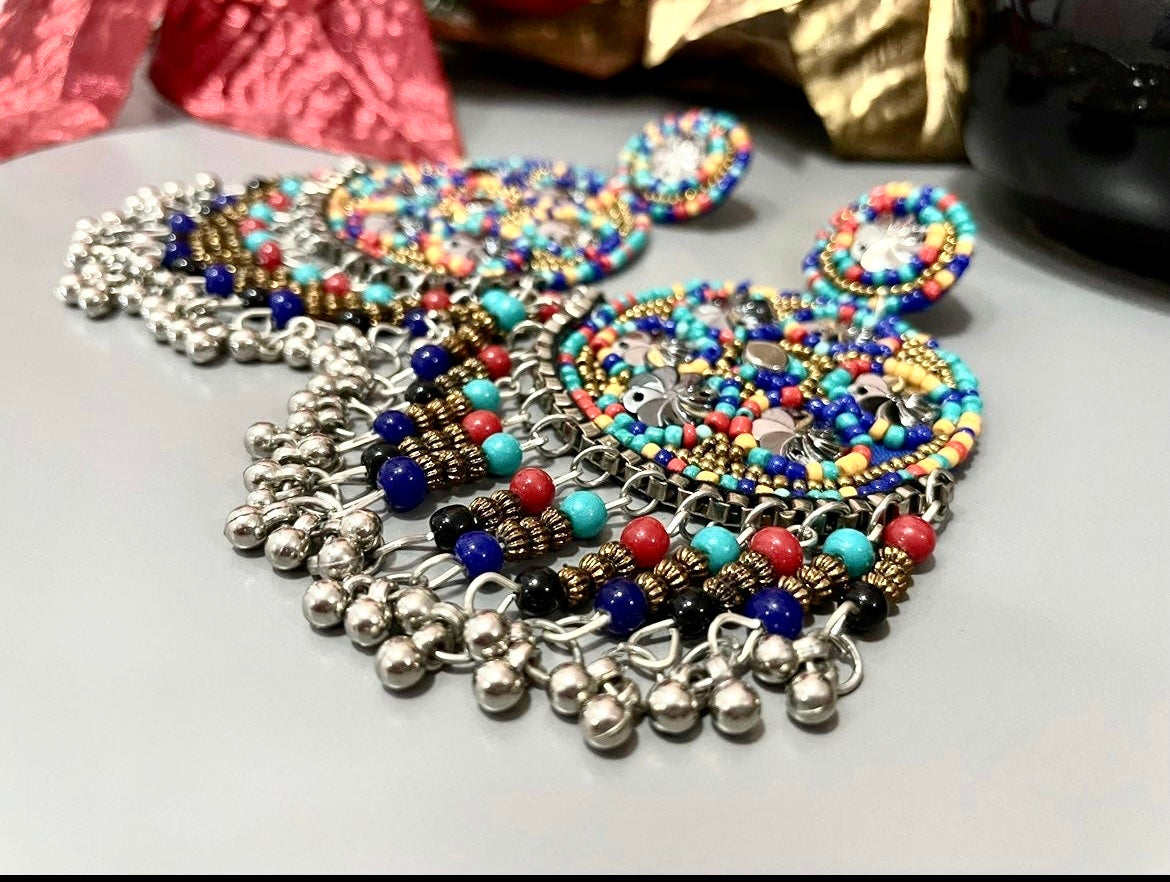 Seed bead handcrafted big earrings boho jewelry