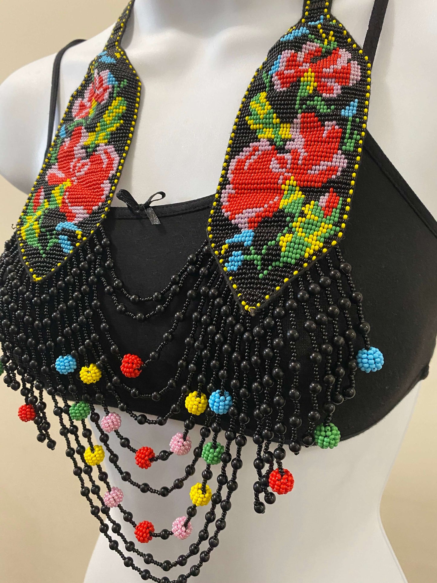 Handcrafted Bead embroidery long necklace earrings set