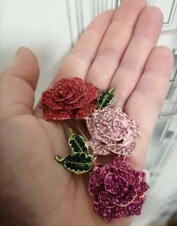 Brooch Rose flower crystal pin for scarf rhinestone women gift