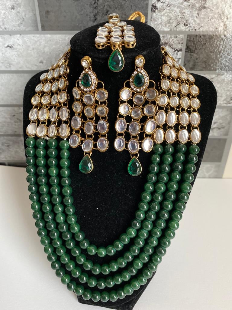 Indian/ African necklace earrings head jewelry set glass beads & kundan work