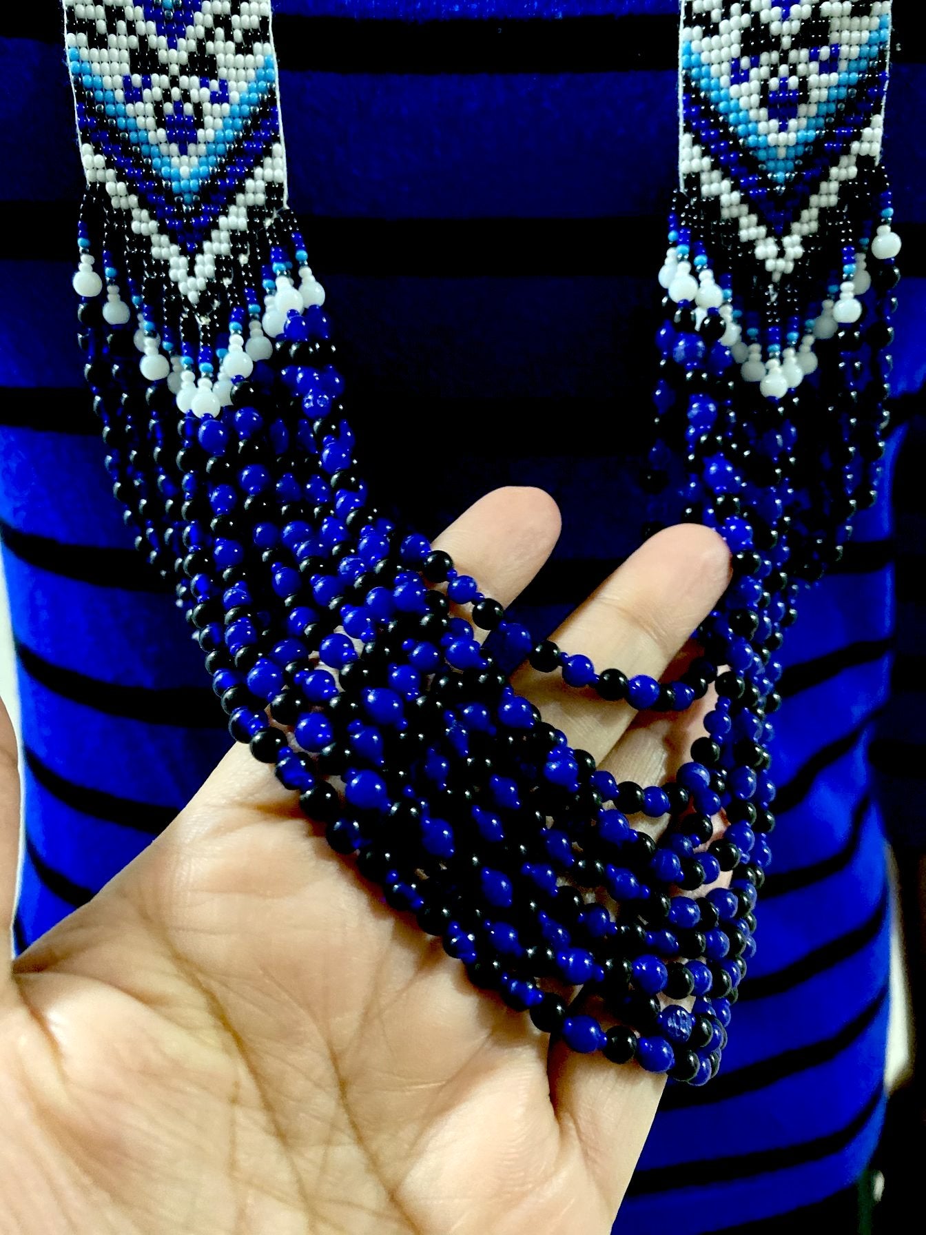 Handcrafted bead necklace earrings set blue jewelry