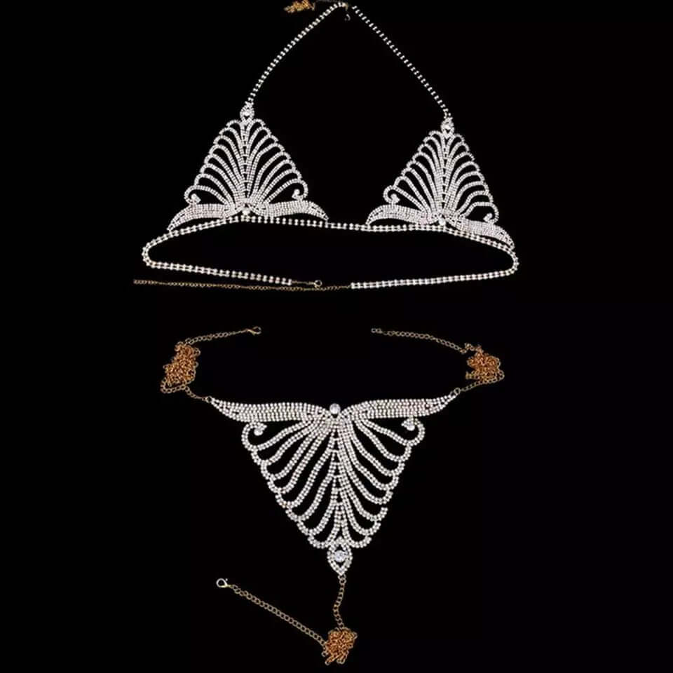 bikini jewelry Body chain crystal bra thong set body jewelry