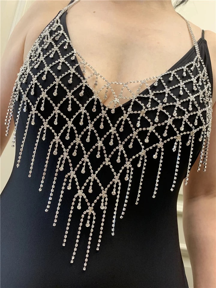 Body Rhinestones Necklace top rhinestone Body jewelry silver photo shoot gift