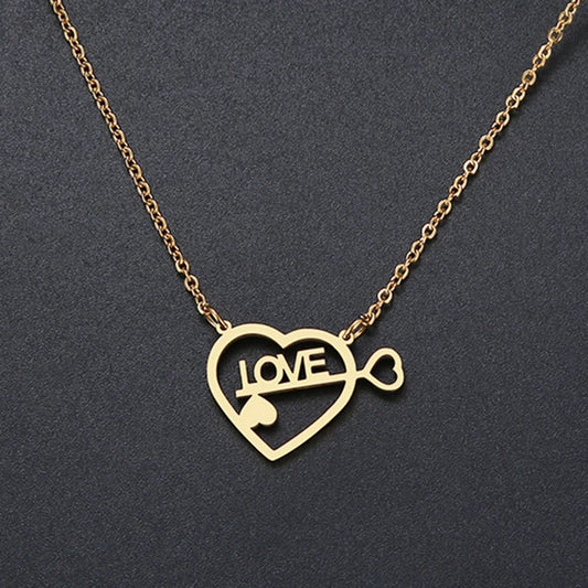 Love necklace heart charm pendant stainless steel no fade jewelry