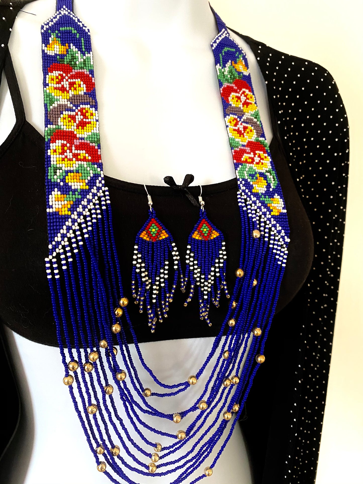 Handcrafted Bead necklace earrings set