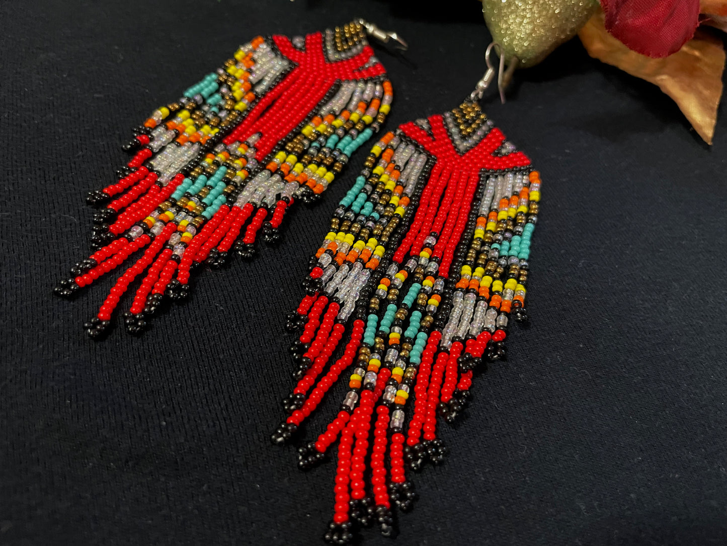 Seed bead earrings big dangle drop African boho jewelry