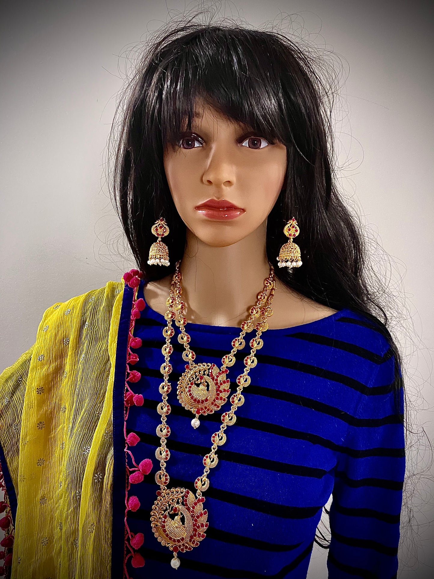 Indian necklace combo bridal Peacock golden set