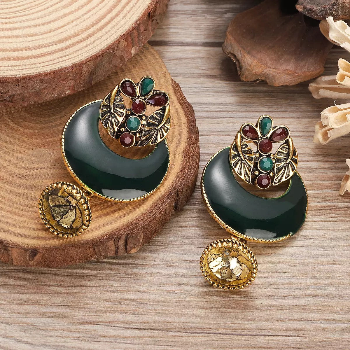 Earrings handcrafted enamel ethnic jhumka