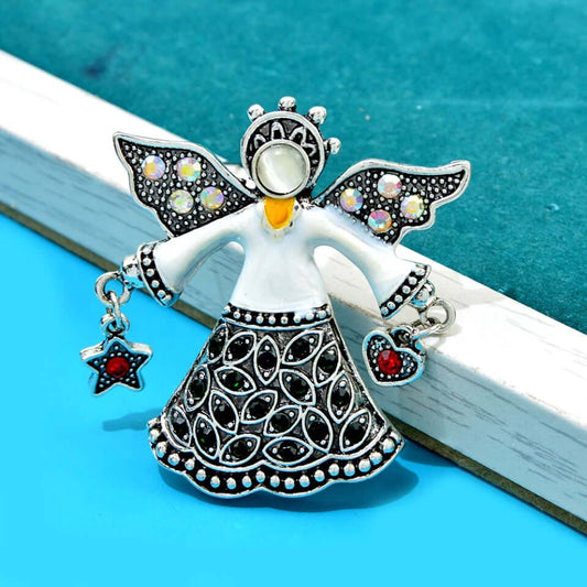 Brooch Angel charm holding heart & star gift jewelry