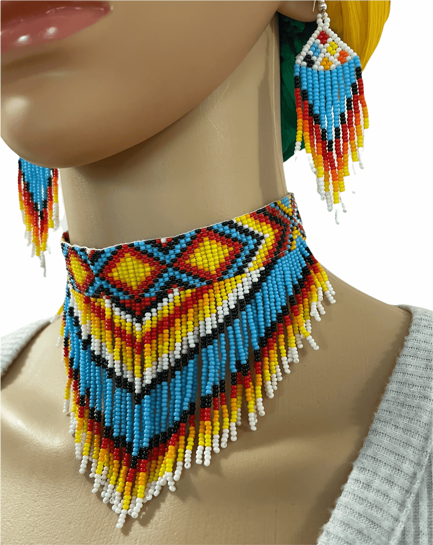 beaded necklace Handcrafted choker set seed bead artisan jewelry
