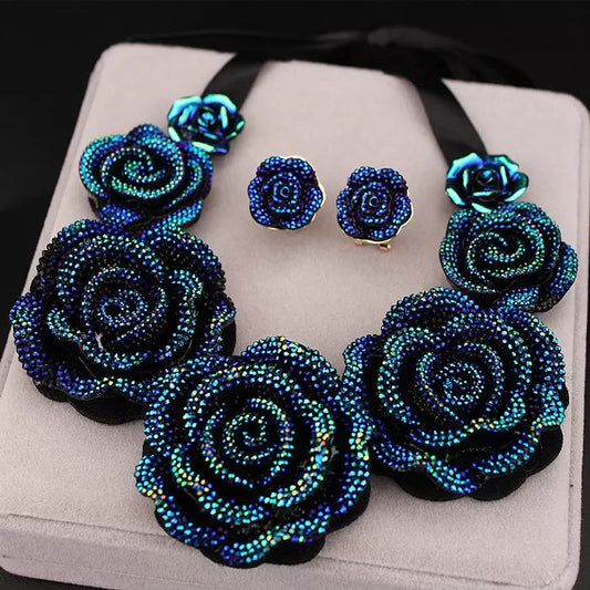 Flower necklace choker set resin jewelry
